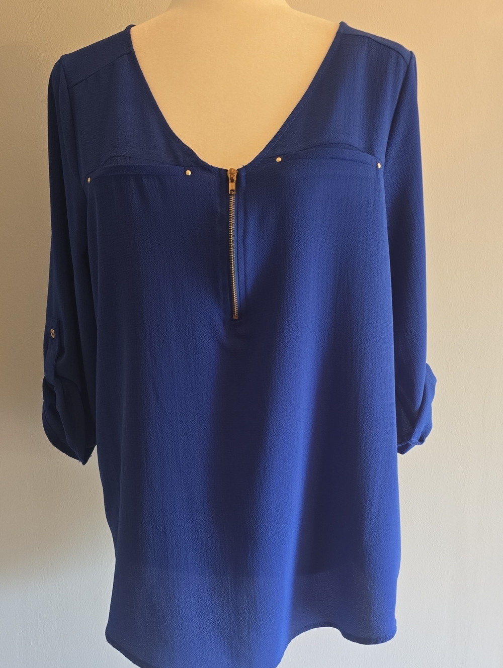 Tempted Royal Blue Zip-Neck Blouse